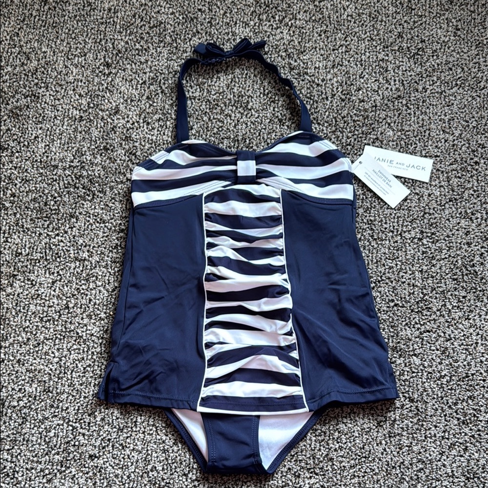Janie and Jack Blue and White One Piece Swimsuit